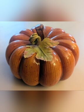 Glazed Ceramic Halloween Pumpkin Decoration. 7.5" x 4.5"